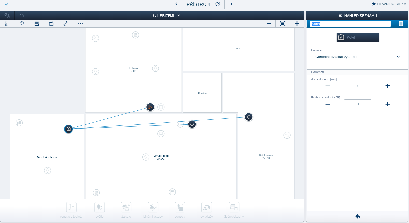 Jak nastavit ovládání hlavního zdroje vytápění?