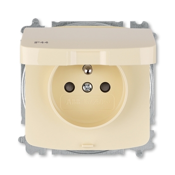 Zásuvka jednonásobná IP44, s ochranným kolíkem, s clonkami, s víčkem, slonová kost