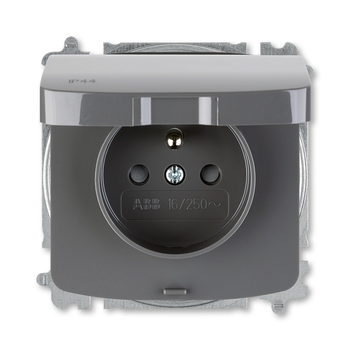 Zásuvka jednonásobná IP44, s ochranným kolíkem, s clonkami, s víčkem, kouřová šedá