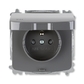 Zásuvka jednonásobná IP44, s ochranným kolíkem, s clonkami, s víčkem, kouřová šedá