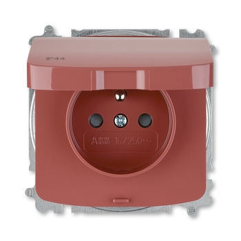 Zásuvka jednonásobná IP44, s ochranným kolíkem, s clonkami, s víčkem, vřesová červená