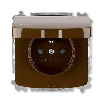 Zásuvka jednonásobná IP44, s ochranným kolíkem, s clonkami, s víčkem, hnědá
