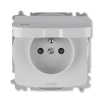 Zásuvka jednonásobná IP44, s ochranným kolíkem, s clonkami, s víčkem, šedá