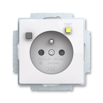 Zásuvka bezpečnostní FI-DOS s vestavěným proudovým chráničem, s clonkami, Swing®, Swing®L, bílá