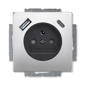 Zásuvka jednonásobná s ochranným kolíkem, s clonkami, s USB nabíjením (USB-A + USB-C), Future® linear, ušlechtilá ocel
