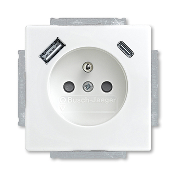 Zásuvka jednonásobná s ochranným kolíkem, s clonkami, s USB nabíjením (USB-A + USB-C), Future® linear, mechová bílá