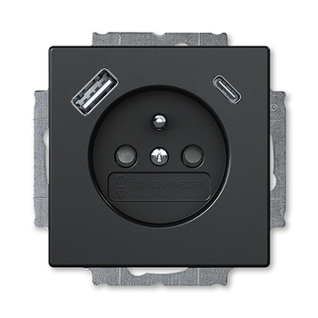 Zásuvka jednonásobná s ochranným kolíkem, s clonkami, s USB nabíjením (USB-A + USB-C), Future® linear, mechová černá