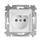 Zásuvka jednonásobná IP44, s ochranným kolíkem, s clonkami, s víčkem, bílá / bílá