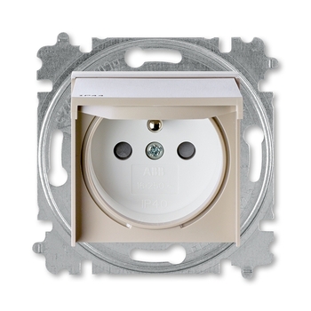 Zásuvka jednonásobná IP44, s ochranným kolíkem, s clonkami, s víčkem, macchiato / bílá
