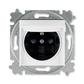 Zásuvka jednonásobná IP44, s ochranným kolíkem, s clonkami, s víčkem, bílá / kouřová černá