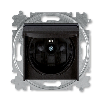 Zásuvka jednonásobná IP44, s ochranným kolíkem, s clonkami, s víčkem, onyx / kouřová černá
