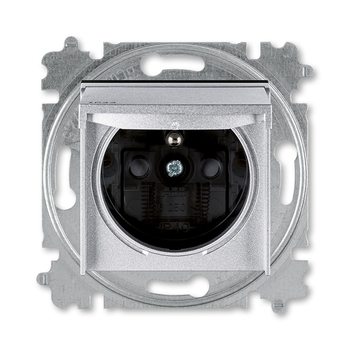 Zásuvka jednonásobná IP44, s ochranným kolíkem, s clonkami, s víčkem, titanová / kouřová černá