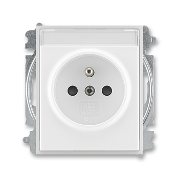 Zásuvka jednonásobná s ochranným kolíkem, s clonkami, s popisovým polem, Time®, Element®, bílá / ledová bílá