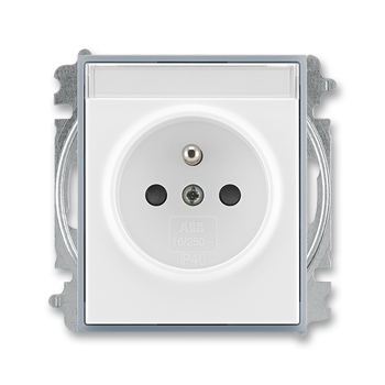 Zásuvka jednonásobná s ochranným kolíkem, s clonkami, s popisovým polem, Element®, bílá / ledová šedá